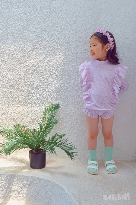 BEBEBEBE SUMMER Cream rose frill rash guard SET (PINK)