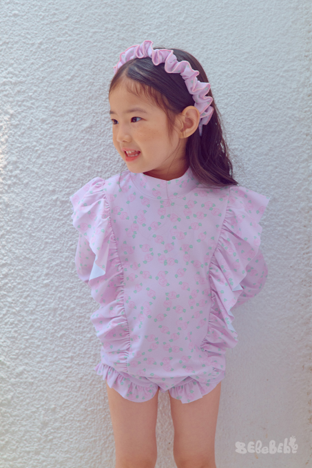 BEBEBEBE SUMMER Cream rose frill rash guard SET (PINK)