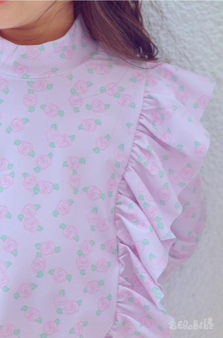 BEBEBEBE SUMMER Cream rose frill rash guard SET (PINK)