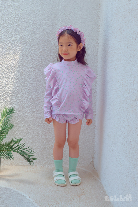 BEBEBEBE SUMMER Cream rose frill rash guard SET (PINK)
