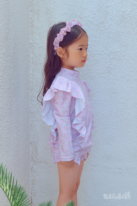 BEBEBEBE SUMMER Cream rose frill rash guard SET (PINK)