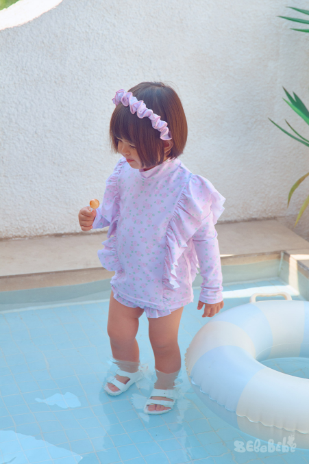 BEBEBEBE SUMMER Cream rose frill rash guard SET (PINK)