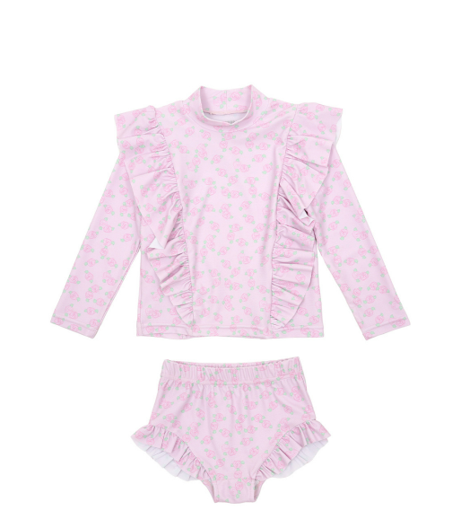 BEBEBEBE SUMMER Cream rose frill rash guard SET (PINK)