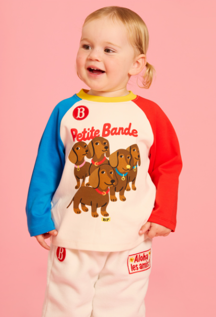 BEBE DE PINO Dachshunds baby color block raglan tee