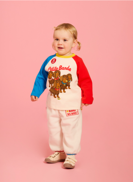 BEBE DE PINO Dachshunds baby color block raglan tee