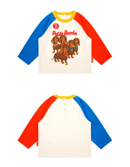 BEBE DE PINO Dachshunds baby color block raglan tee