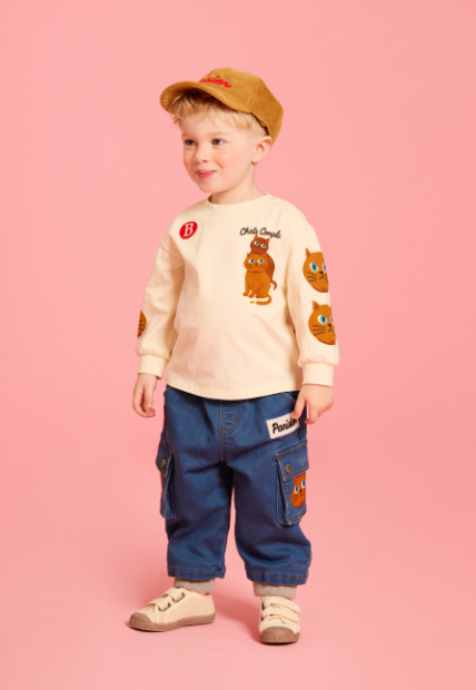 BEBE DE PINO Aloha cat baby out pocket jersey denim pants