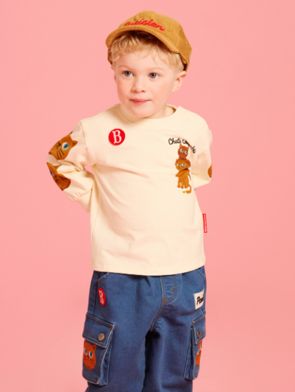 BEBE DE PINO Aloha cat baby out pocket jersey denim pants