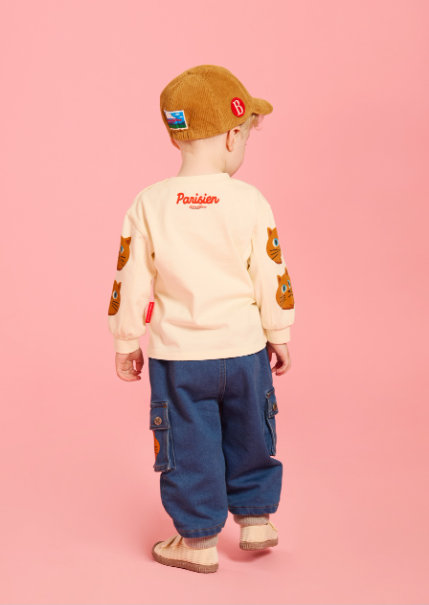BEBE DE PINO Aloha cat baby out pocket jersey denim pants