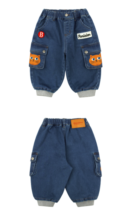 BEBE DE PINO Aloha cat baby out pocket jersey denim pants