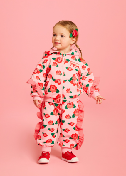 BEBE DE PINO All over camellia baby frill sweatpants