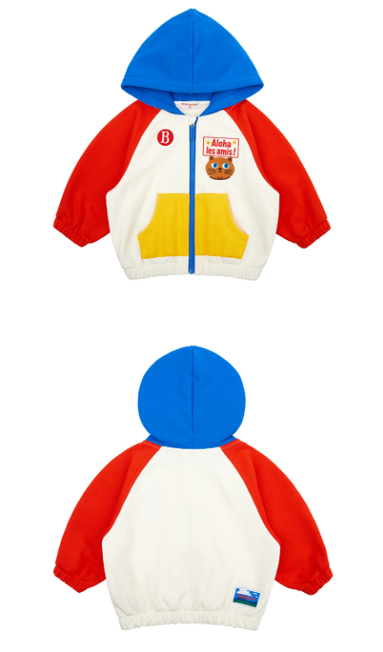 BEBE DE PINO Aloha cat baby color block hoodie zip up jacket