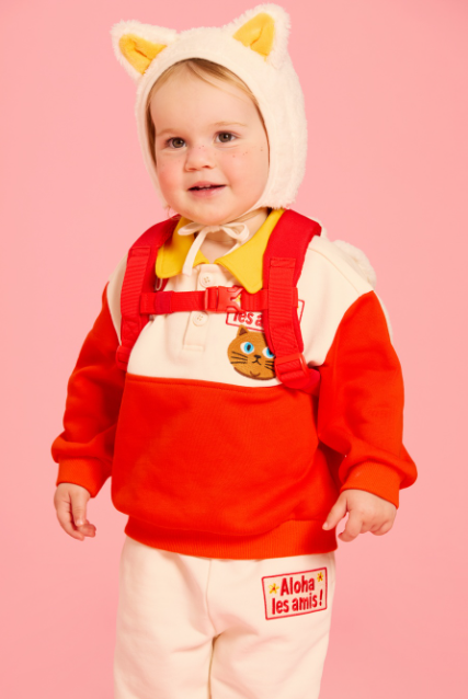 BEBE DE PINO Aloha cat baby color block sweatshirt