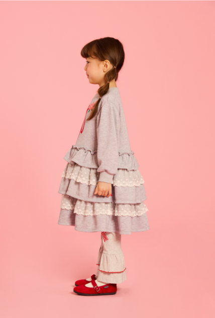 BEBE DE PINO Stripe ribbon boots cut frill leggings