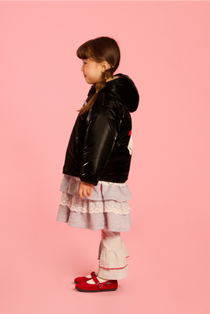 BEBE DE PINO Stripe ribbon boots cut frill leggings