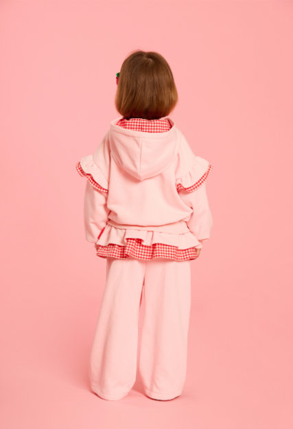 BEBE DE PINO Camellia ruffle hoodie zip up jacket
