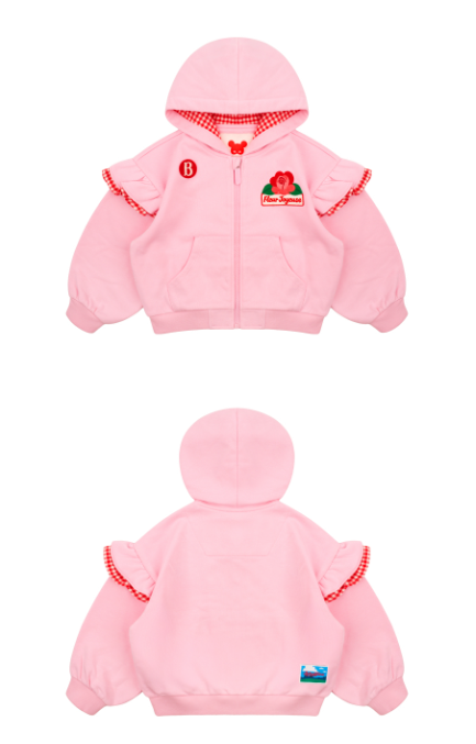 BEBE DE PINO Camellia ruffle hoodie zip up jacket