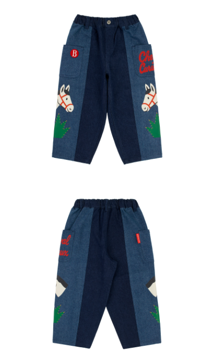 BEBE DE PINO Pony color block denim pants