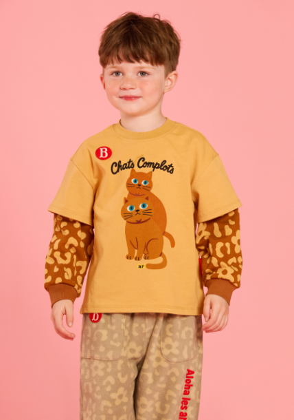BEBE DE PINO Aloha cat layered long sleeve tee