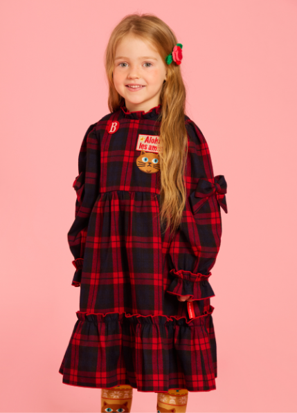 BEBE DE PINO Aloha cat frill check dress