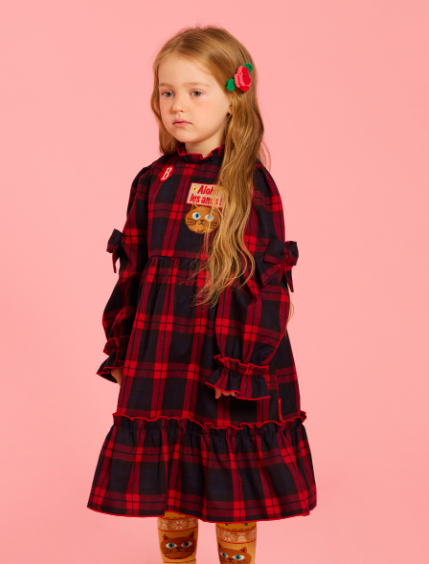 BEBE DE PINO Aloha cat frill check dress