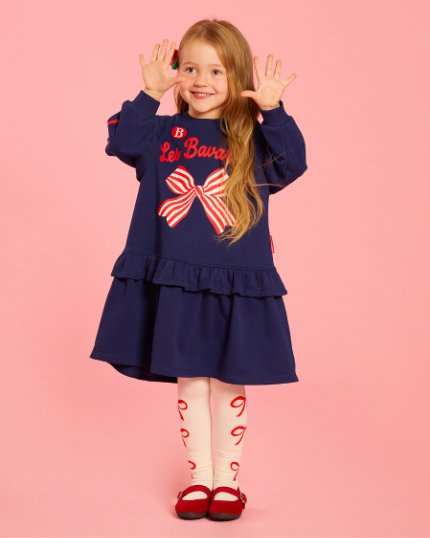 BEBE DE PINO Stripe ribbon shirring raglan dress