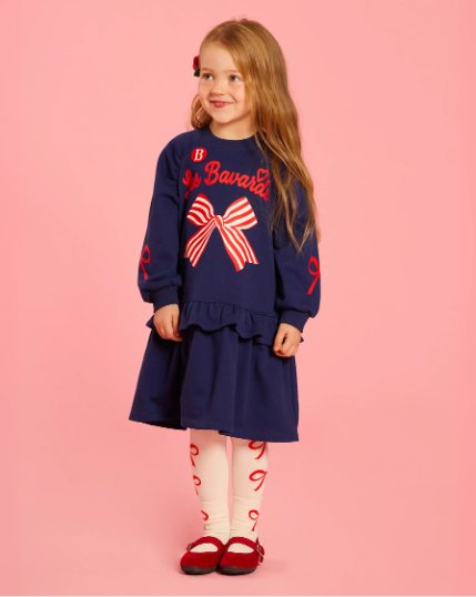 BEBE DE PINO Stripe ribbon shirring raglan dress