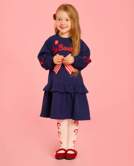 BEBE DE PINO Stripe ribbon shirring raglan dress