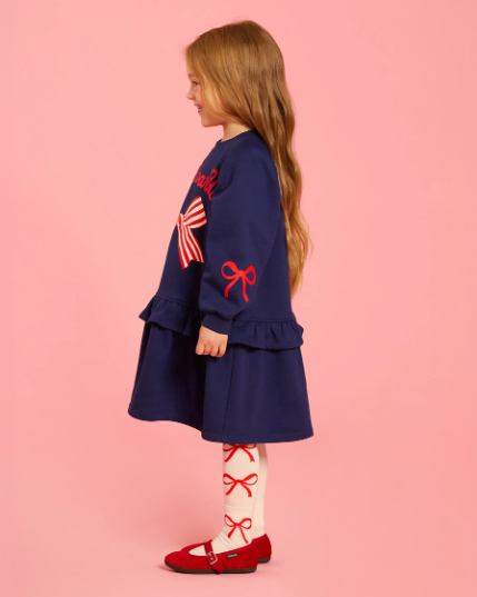 BEBE DE PINO Stripe ribbon shirring raglan dress