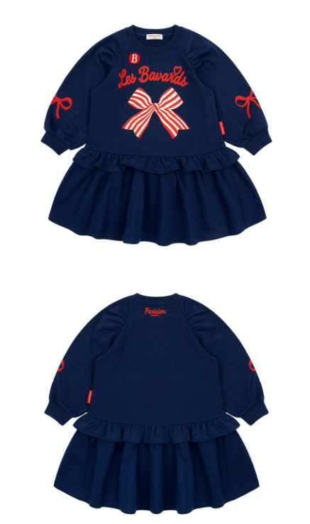 BEBE DE PINO Stripe ribbon shirring raglan dress