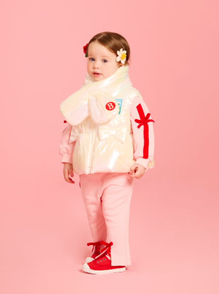BEBE DE PINO Rose glossy ribbon padding vest set