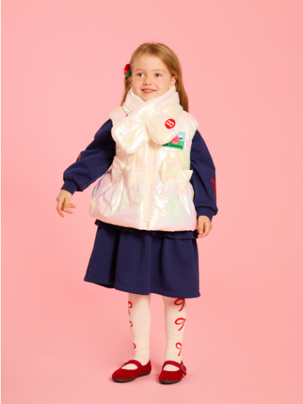 BEBE DE PINO Rose glossy ribbon padding vest set