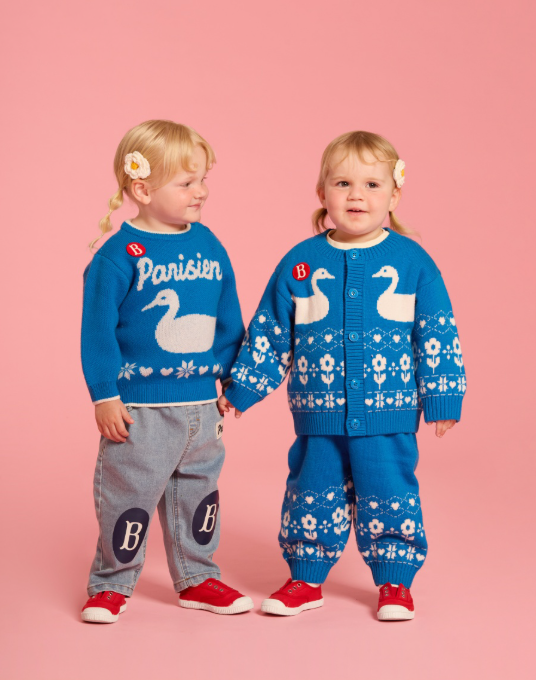 BEBE DE PINO Flower duck baby nordic sweater cardigan