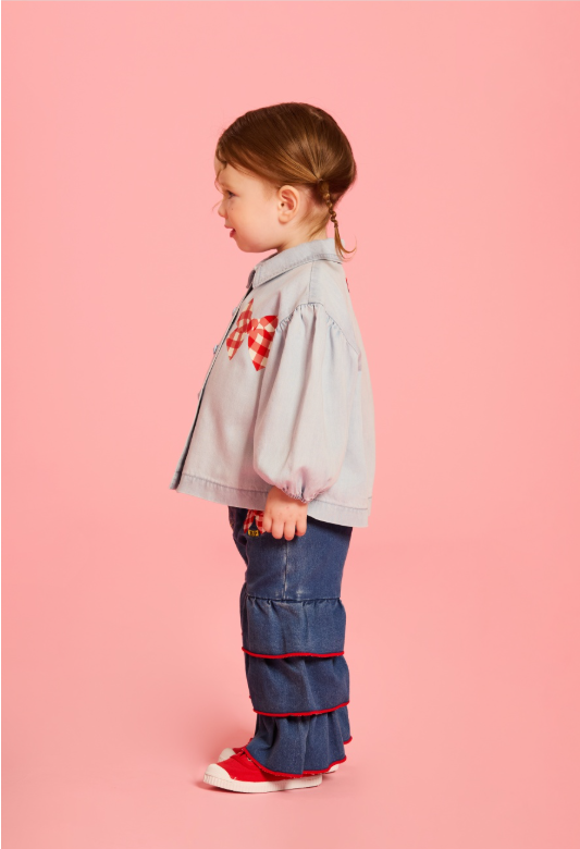 BEBE DE PINO Check ribbon baby frill denim pants