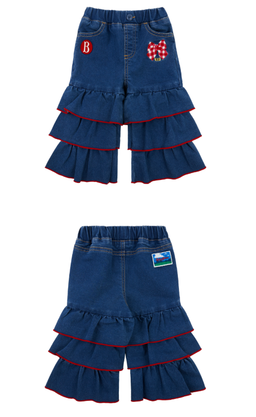 BEBE DE PINO Check ribbon baby frill denim pants