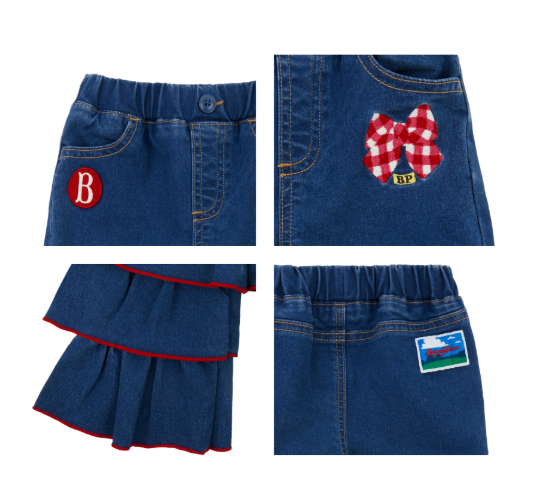 BEBE DE PINO Check ribbon baby frill denim pants