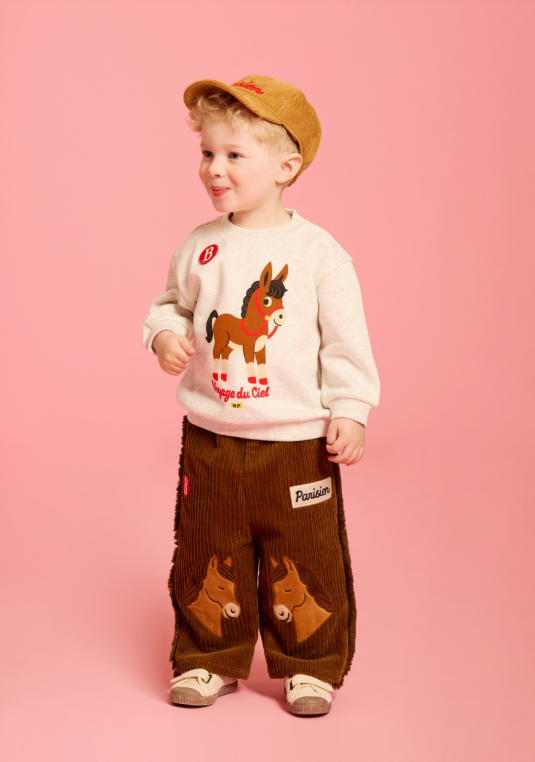 BEBE DE PINO Pony baby applique corduroy pants