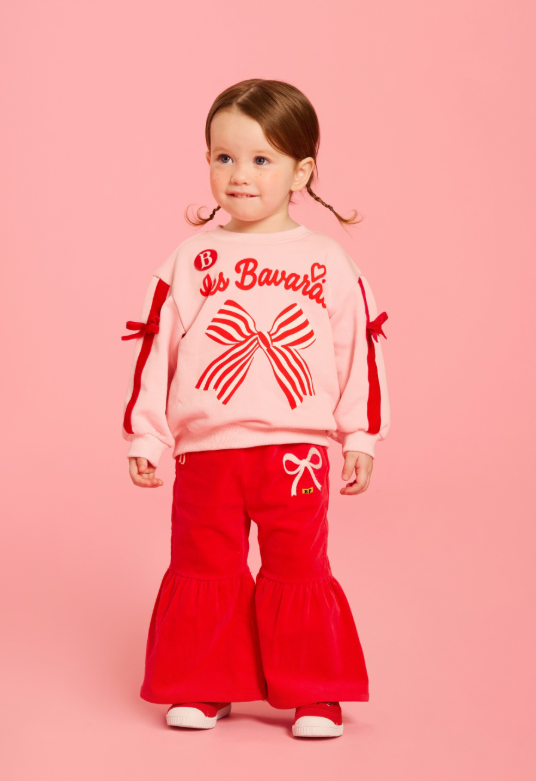 BEBE DE PINO Ribbon baby velvet ruffle pants