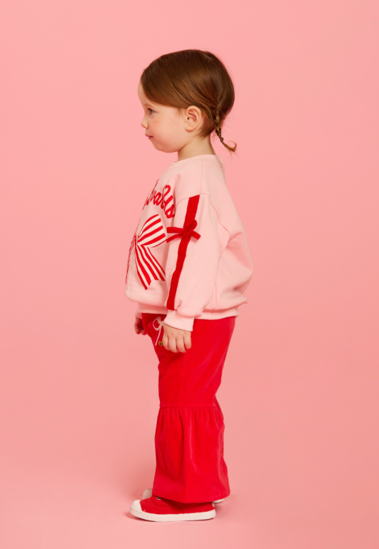 BEBE DE PINO Ribbon baby velvet ruffle pants