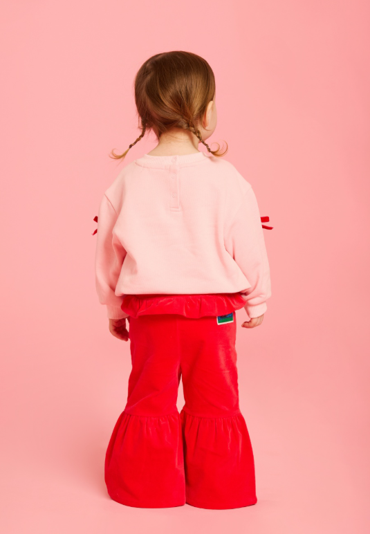 BEBE DE PINO Ribbon baby velvet ruffle pants