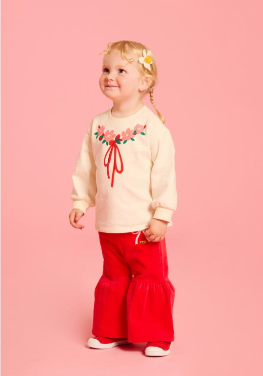 BEBE DE PINO Ribbon baby velvet ruffle pants