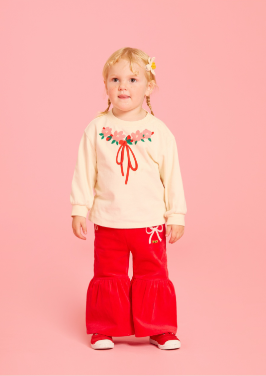 BEBE DE PINO Ribbon baby velvet ruffle pants