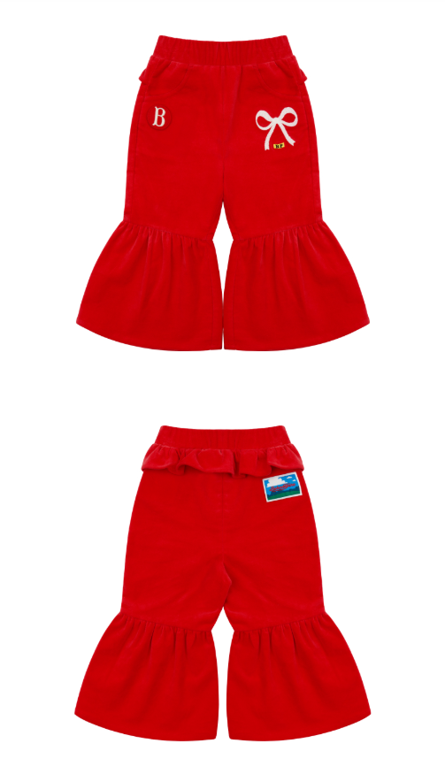 BEBE DE PINO Ribbon baby velvet ruffle pants