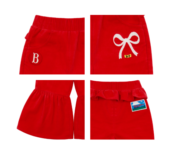 BEBE DE PINO Ribbon baby velvet ruffle pants
