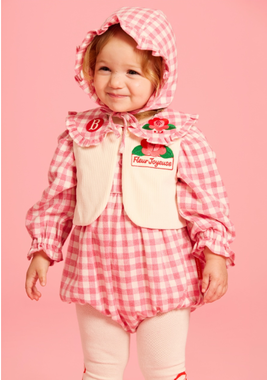 BEBE DE PINO Camellia baby check puff bodysuit set