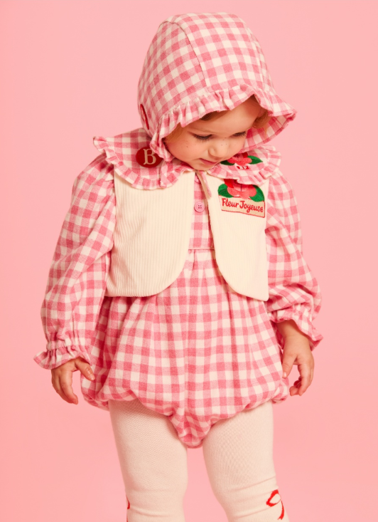 BEBE DE PINO Camellia baby check puff bodysuit set
