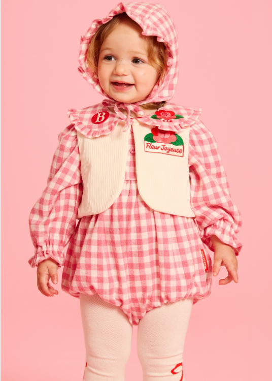 BEBE DE PINO Camellia baby check puff bodysuit set