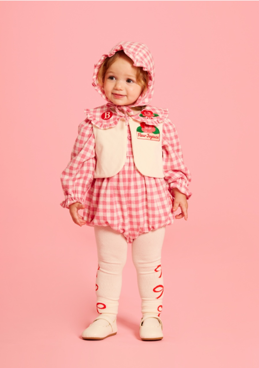 BEBE DE PINO Camellia baby check puff bodysuit set