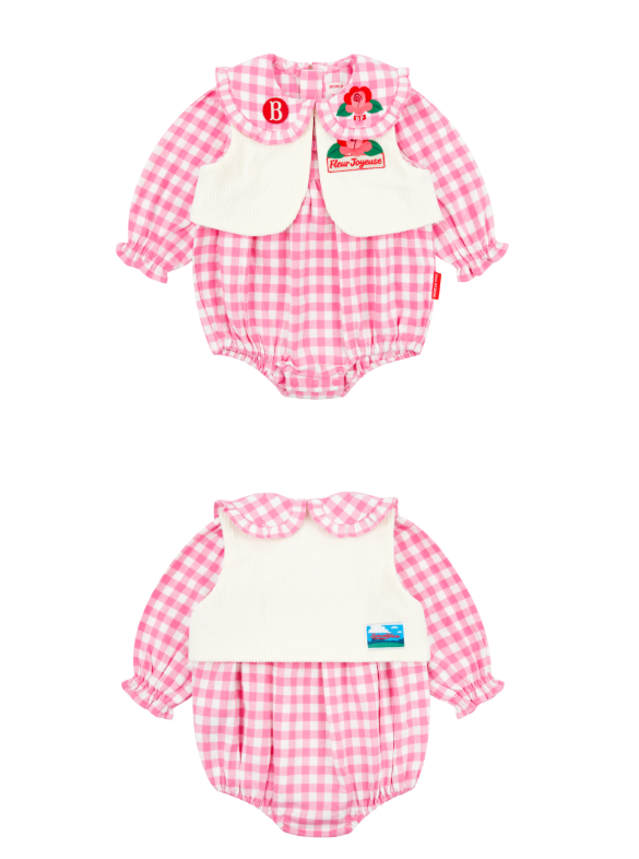 BEBE DE PINO Camellia baby check puff bodysuit set