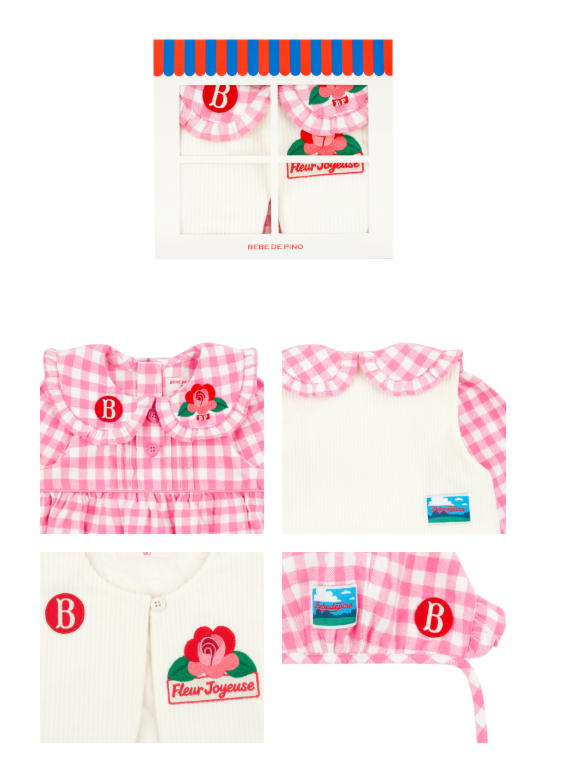 BEBE DE PINO Camellia baby check puff bodysuit set